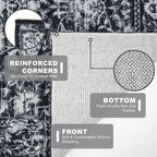 KILOCOCO Area Rug 3x5 Entryway Rug Washable Printed Vintage Floral Rubber Backed Non Slip Indoor Kitchen Rugs for Living Room Laundry Room Playroom Mudroom Moroccan Area Rugs, Black/Navy/White