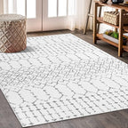 Lahome Moroccan Washable Living Room Rug - 3x5 Area Rugs for Bedroom Throw Non-Slip Low-Pile Entryway Rug Bathroom Rugs Soft White Distressed Indoor Capet for Office Kitchen Laundry Room Dining Room