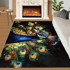 Peacock Rugs for Bedroom - 2x3 Area Rug - 3D Peacock Rugs for Living Room, Abstract Watercolor Animal Rug, Non-Slip Washable Home Decor Carpet