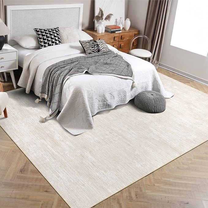 RUGSREAL Bedroom Rug 3x5 Washable Rug for Living Room Small Entryway Carpet with Rubber Backing Stain Resistant Dining Room Throw Mat Modern Solid Color Area Rug for Bedside Kitchen, Beige