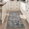 AMOAMI-2X6 Runner Rug-Washable Runners for Hallways-Soft Non Slip Bedside Rugs for Bedroom-Vintage Long Rug for Hallways Entryway Laundry Room Stair Kitchen Bathroom Dark Grey & Black