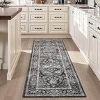 AMOAMI-2X6 Runner Rug-Washable Runners for Hallways-Soft Non Slip Bedside Rugs for Bedroom-Vintage Long Rug for Hallways Entryway Laundry Room Stair Kitchen Bathroom Dark Grey & Black
