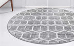 Rugs.com Lattice Trellis Collection Rug – 3 Ft Round Gray Low-Pile Rug Perfect for Kitchens, Dining Rooms