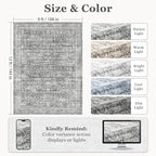 Vintage Neutral Large Area Rugs 9x12 for Living Room, Retro Grey Carpet Rug for Bedroom Dining Room, Washable Rug with Rubber Backing Low Pile Thin Soft for Family Room