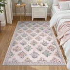 Wonnitar Floral 3x5 Washable Rug, Ultra-Thin Pink Small Rugs for Bedroom, Soft Ultra-Thin Non Slip Entryway Indoor Decor Carpet for Bedside Decor Office Girls Room Dorm, Pale Pink