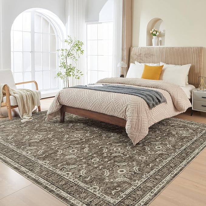 WITSHOCK Living Room Area Rugs 8x10: Soft Non-Slip Backing Washable Rugs Vintage Large Carpet for Bedroom Office Dining Room Kitchen Stain Resistant Home Decor Rug