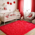Red Fluffy Rug Plush Carpet for Bedroom Dorm, Non-Slip High Pile Rug, Shag Rug for Playroom Nursery Home Office Decor 6X9 Ft