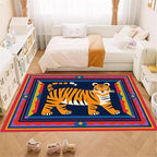 Cartoon Tiger Area Rug, 5x8ft,Tiger Theme Decorative Rug Suitable for Living Room Sofa Area, Modern Abstract Non-Slip Washable Tiger Pattern Rug Suitable for Bedroom Children's Room Decoration