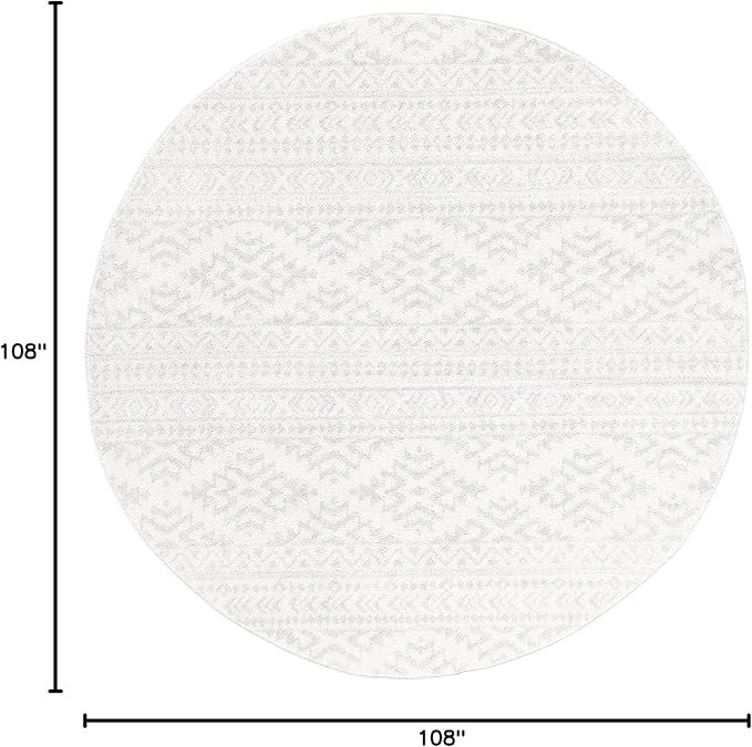 SAFAVIEH Tulum Collection Area Rug - 9' Round, Ivory & Light Grey, Moroccan Boho Tribal Design, Non-Shedding & Easy to Clean, Ideal for Living Room, Bedroom, Dining Space (TUL272G)