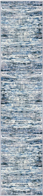 Modern Abstract Runner Rug 2.6x12, Grey Blue White Washable Long Kitchen Runner Non-Slip Soft Hallway Rug Runner Thin Print Faux Wool Carpet for Entryway Bedroom Laundry Room Indoor Home Decor