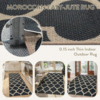 Lahome Moroccan Easy Jute Runner Rug, Black Washable Runner Rugs for Outdoor Porch Hallway, Geometric Trellis Woven Long Carpet for Doorway, Thin Non Slip Outdoor Decor, 2'6'' x 8'