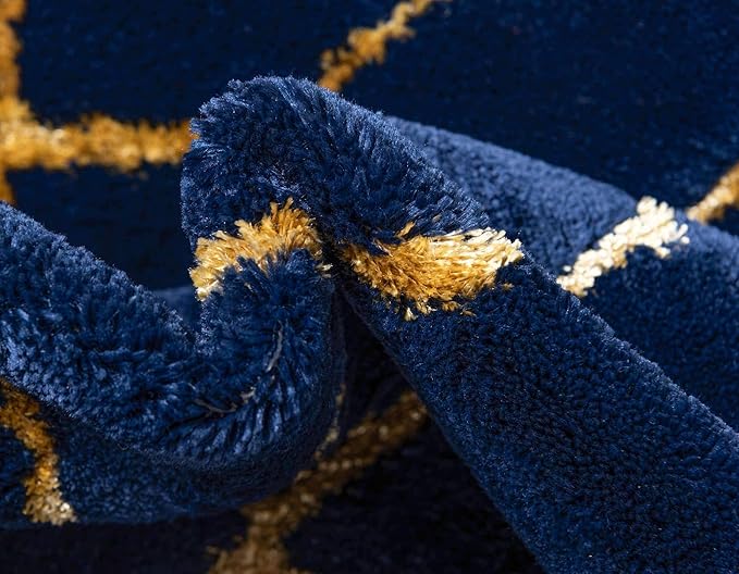 Unique Loom Glam Collection Area Rug - Trellis (3' 3" x 5' 3" Rectangle, Navy Blue Gold/ Gold)