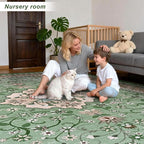 Luxury 8' x 10' Green Washable Area Rugs, Boho Low Pile Easy Clean Non-Slip Rug, Floral Medallion Pattern Vintage Rugs for Living Room, Dinning Room, Office, Bedroom, Bathroom, Laundry Room, Farmhouse