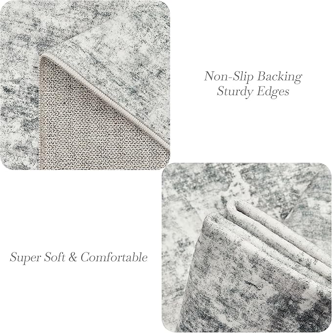 6x9 Abstract Area Rugs for Living Room 6 x 9 Washable Non Slip Low Pile Gray Rugs for Bedroom Dining Room Foldable Thin Gray White