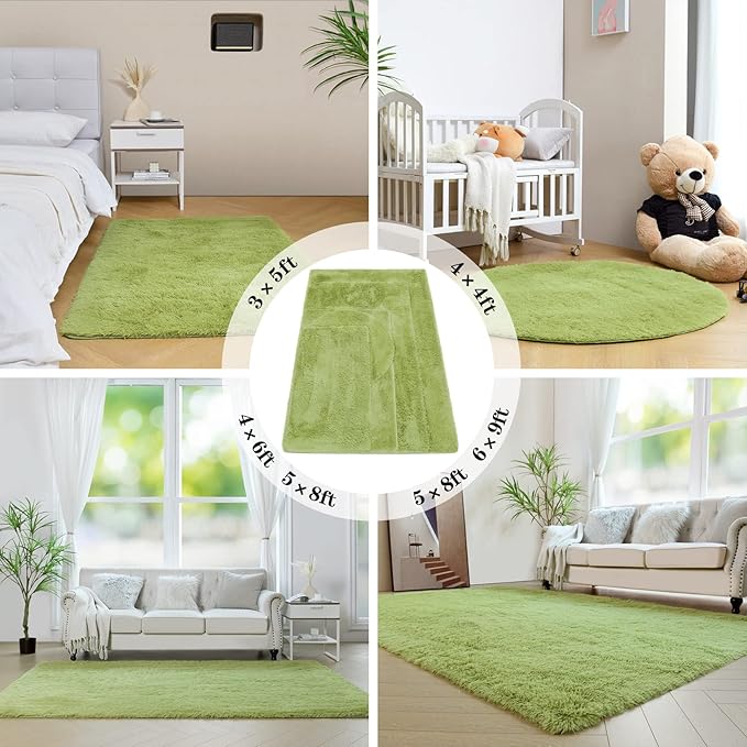 duduta Green Soft Fluffy Rug 4x6 ft, Shag Fuzzy Plush Rectangle Carpet for Bedroom Nursery Living Room Home Decor