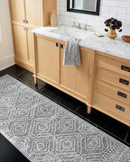 Wonnitar Moroccan 2'6"x8' Washable Kitchen Runner Rug with Rubber Backing, Non-Slip Grey Rug Runner for Hallway, Thin Farmhouse Geometric Carpet Runner for Bedroom Entryway (Silver Grey,2'6"x8')