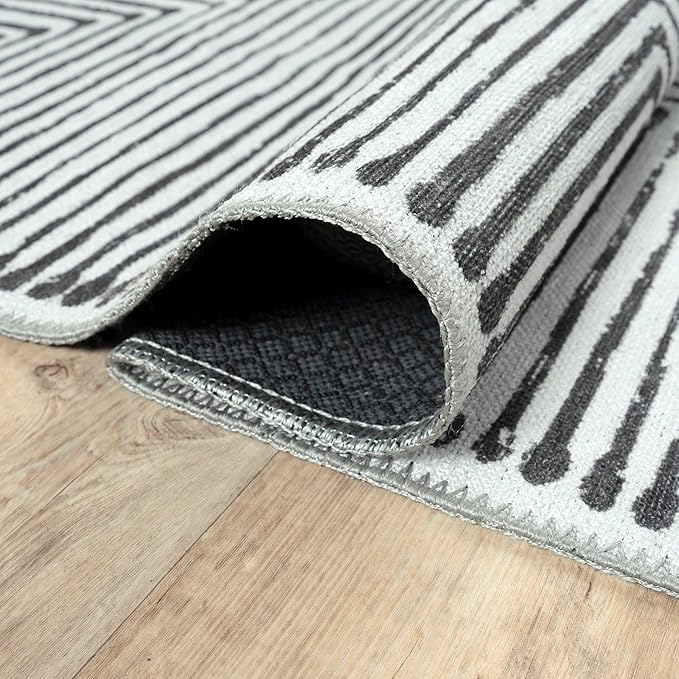 Bloom Rugs Washable Non-Slip 8' x 10' Rug - Black/Ivory Striped Area Rug for Living Room, Bedroom, Dining Room, and Kitchen - Exact Size: 8' x 10'
