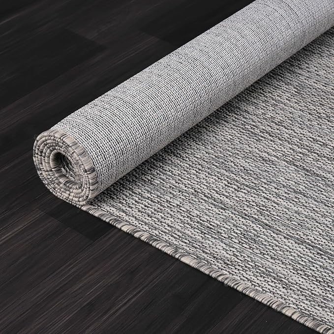 Beverly Rug Indoor Outdoor Rug 6x9, Washable Outside Carpet for Patio, Deck, Porch, Solid Modern Area Rug, Water Resistant, Silver Gray