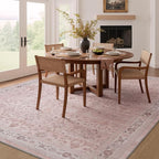 MontVoo-Vintage Area Rugs 8X10 Pink Rugs for Living Room-Soft Distressed Printed Rugs for Bedroom-Non Slip Carpet-Machine Washable Rug for Dining Room Living Room Bedside Office