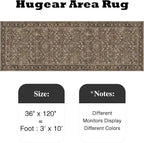 HUGEAR 3x10 Runner Rug Machine Washable Brown Hallway Area Rug Indoor Accent Rug Floral Low Pile Carpet Soft Throw Rug Bedroom Living Room Office Dining Room Kitchen Laundry Room Non Slip