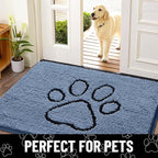Smiry Dog Door Mat for Muddy Paws, Absorbent Dirt Trapper Non Slip Quick Dry Washable Chenille Mat for Mud Dogs, Entry Rug for Indoor and Outdoor (40x32 Inches, Airy Blue and Black)