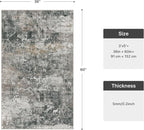 GENIMO 3x5 Rug for Entryway Washable Area Rug, Modern Abstract Small Rugs for Entrance Living Room, Bedroom Beside Rugs, Non-Slip Low Pile Lightweight Soft Carpet, Black Grey
