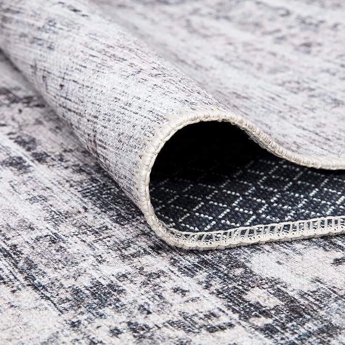 Bloom Rugs Washable Non-Slip 10 ft Runner - Gray/Charcoal/Blue Modern Abstract Runner for Entryway, Hallway, Bathroom, and Kitchen - Exact Size: 2.5' x 10'