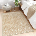 Wonnitar Moroccan Washable Area Rug 4x6, Non-Slip Rugs for Living Room, Boho Bedroom Throw Mat, Geometric Low Pile Floor Carpet for Home Office Mudroom Kitchen (Kakhi,4'x6')