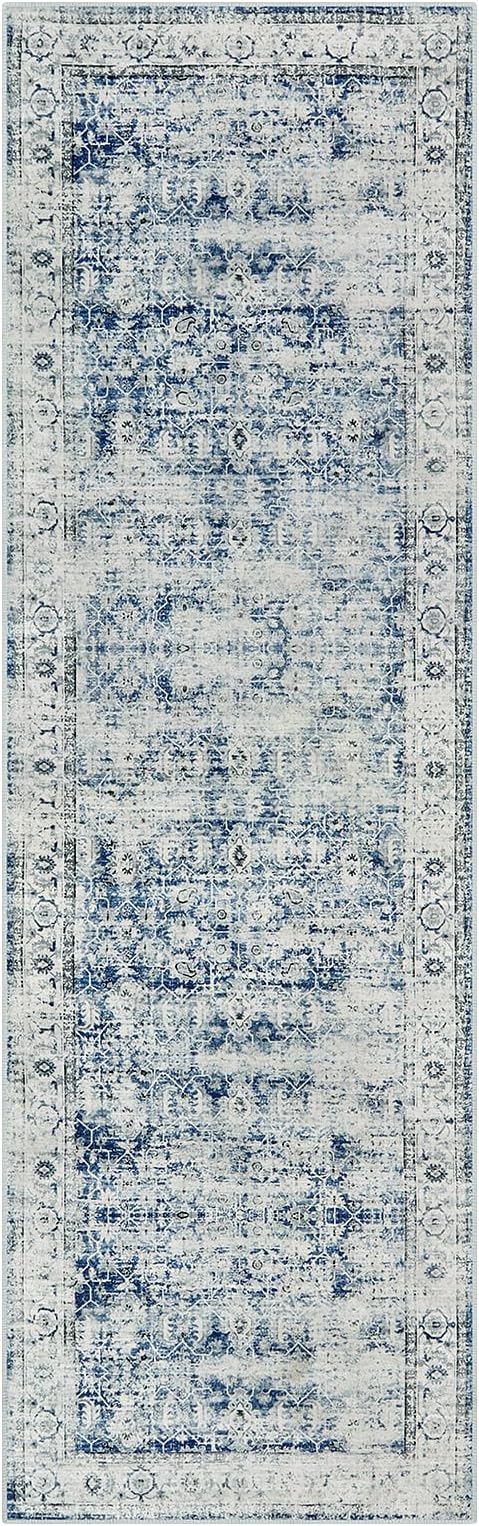 Morebes Vintage Washable Laundry Room Rugs and Mats,2.5x8 Blue Runner Rug Non Slip,Long Runner Rug for Entryway Indoor, Distressed Throw Rug Indoor Entrance Floor Carpet Runner, Blue