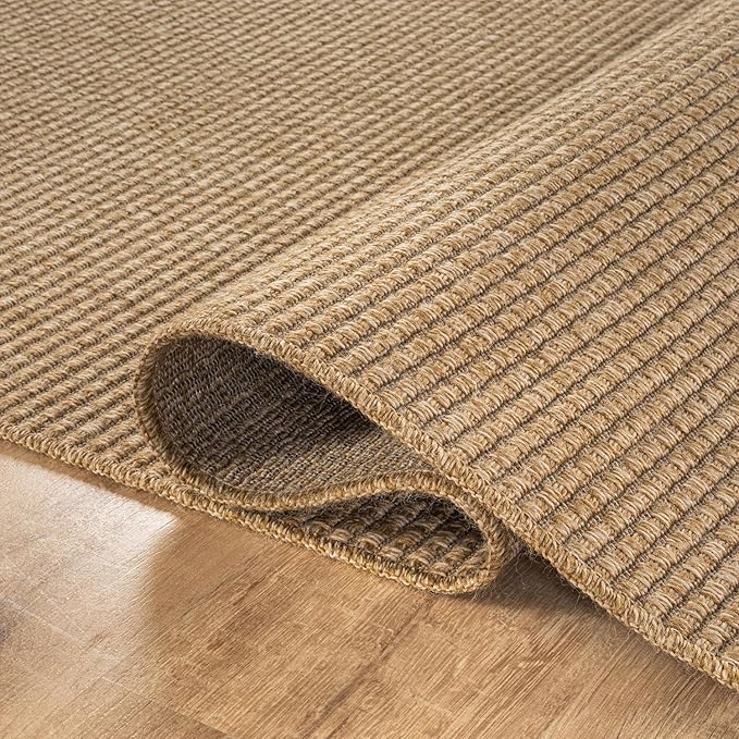 CAMILSON Easy Jute Rug 5x7, Indoor Outdoor Natural Color Farmhouse Area Rugs for Living Room Patio and Kitchen Rug, Solid Boho Woven Design, Easy-Cleaning, Washable Outside Carpet Alfombras (5 x 7)