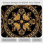 Black Gold Baroque Rug, Washable 6x9 Rug for Living Room, Floral Geometric Patterned Indoor Carpet, Black Gold Baroque Decor for Home, Bedroom, Soft Non Slip Thin Design FER71