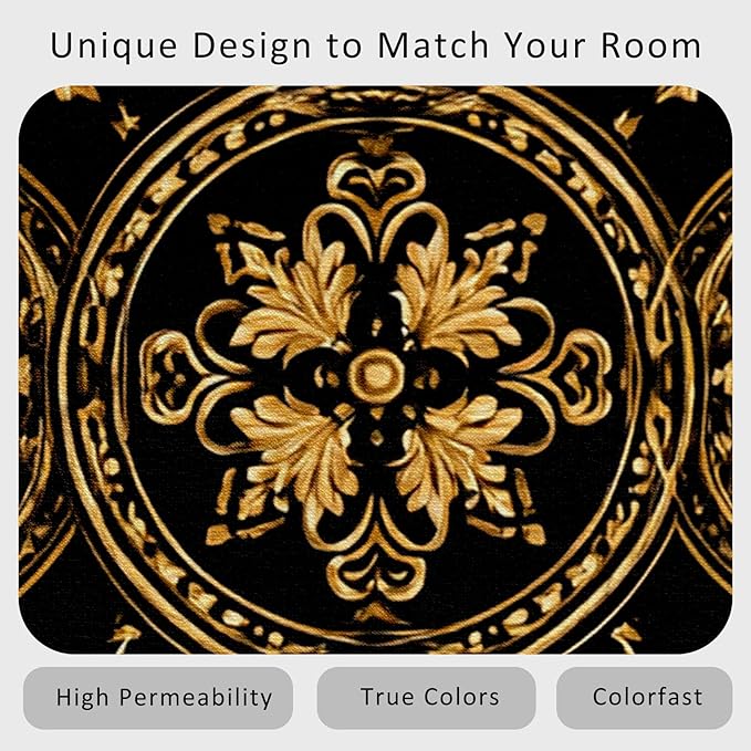 Black Gold Baroque Rug Small, Washable 2x3 Throw Rug for Entryway, Floral Geometric Patterned Indoor Door Mat, Black Gold Baroque Decor for Home, Bedroom, Soft Non Slip Thin Design FER62