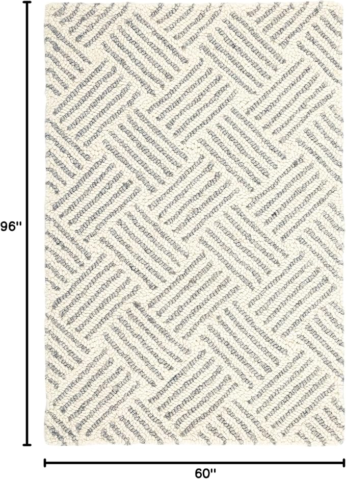 Dash & Albert Layers Grey Hand Hooked Wool Rug, 5 X 8 Feet, Grey/Ivory Geometric Pattern