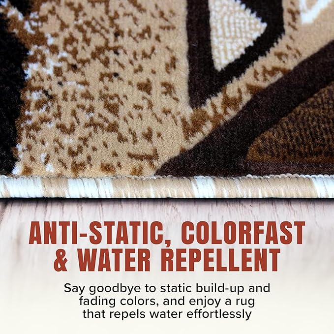 YHSF South West Native American Area Rug C318 - Easy Clean, Thick, Soft, Durable Native Tribal American Indian Inspired Rug for Bedroom/Living Room and More - Ivory, 3 Feet x 4 Feet 7 Inches