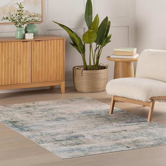 Dash & Albert Blaire Mineral Machine Washable Rug, 4 X 6 Feet, Multicolored/Blue Graphic Pattern