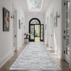Runner Rug 2'6" x 10' Washable Non-Slip Runner Rugs for Kitchen Bathroom Laundry Room Vintage Ultra Thin Runners for Hallway Entryway Grey
