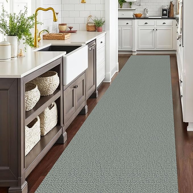 EARTHALL Extra Long Runner Rug 3x14 Ft Washable Runners for Hallways Cotton Non Slip Entryway Runner Braided Kitchen Runner Indoor Outdoor Carpet Runners for Stair, Hall, Foyers, Green/Grey