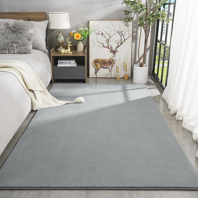 Amearea Large Modern Area Rugs for Bedroom Living Room, 5x8 Feet Grey Thickened Memory Foam Rug, Fluffy Indoor Washable Rugs Non Slip Minimalist Carpet for Boys Girls Dorm Nursery Room Decor