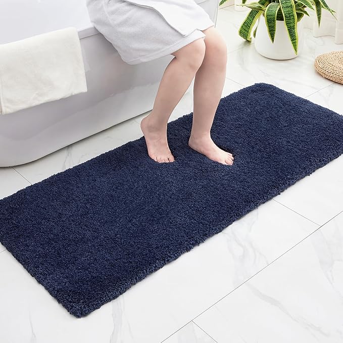 Bathroom Rugs 24x48 Non Slip Navy Fluffy Bath Mat for Bathroom Floor Washable Plush Luxury Bath Rug for Tub Soft Shaggy Absorbent Shower Sink Mat