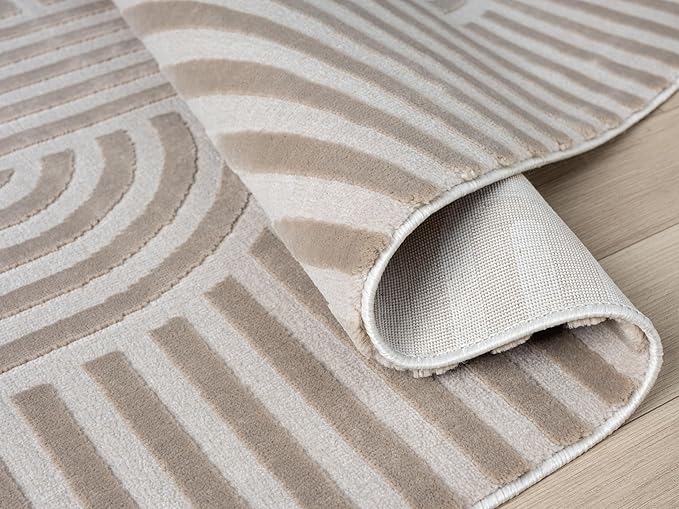 Annabel Modern Geometric Area Rug for Living Room, 5x7 Contemporary Arched Linear Beige Neutral Rug, Stain Resistant Non-Shedding Carpet for Bedroom, Dining Room or Kitchen (5' x 7', Beige)