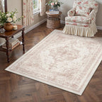 Area Rug 3x5 Washable Pink Rug Vintage Boho Medallion Entryway Door Mat Entrance Distressed Retro Carpet Non Slip Low Pile Small Soft for Office Kitchen Bedroom Laundry Bathroom Hallway