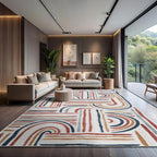 CAMILSON Indoor Outdoor Rug, Multicolor 10x14 Geometric Arch Striped Large Area Rugs for Patio and Home Areas, Easy-Cleaning Non-Shedding Living Room, Garden and Deck Washable Outside Carpet 10 x 14