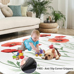 Little Red Flower Rugs for Bedroom - 3x4 Area Rug - Abstract 3D Flowers Rugs for Living Room, Modern Simple Art Rug, Non-Slip Washable Home Decor Carpet