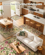 Floral Area Rug Living Room - 8x10 Washable Rugs Low Pile Non-Slip Soft Bedroom Rugs Under Bed Stain Resistant Accent Indoor Vintage Carpet for Dining Room Nursery Home Office Decor, Brown