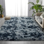 Large Shag Area Rugs 8 x 10, Tie-Dyed Plush Fuzzy Rugs for Living Room, Ultra Soft Fluffy Furry Rug for Bedroom, Indoor Carpet Nursery Rugs for Kids Room Home Decor, Blue and Grey