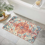 Lahome Bohemian Floral Medallion Area Rug - 2x3 Oriental Distressed Small Bath Rug Country Vintage Doormat Faux Wool Non-Slip Washable Low-Pile Carpet for Bathroom Kitchen Laundry Room Decor