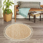 Collive Hand Woven Round Area Rug Soft Cotton Machine Washable Carpet 3ft Farmhouse Rugs with Tassels, Tan/Cream Circle Rugs for Bedroom Living Room Dining Room Table Office
