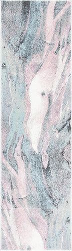 SAFAVIEH Glacier Collection 2'3" x 12' Pink / Blue GLA126U Modern Abstract Non-Shedding Living Room Bedroom Runner Rug