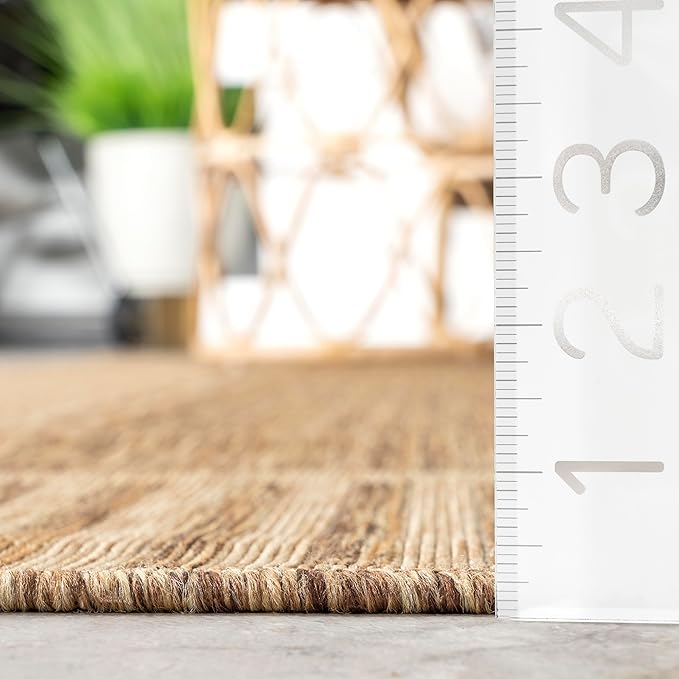 Nuloom Asha Light Brown/Ivory, 8' Square, Casual, Striped Border, Soft and Cozy, High Traffic, Stain Resistant, Easy Clean, Durable Area Rug for Indoor/Outdoor Patio, Deck, Porch, Garden, Courtyard