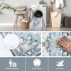 Washable 5×7 Area Rug for Living Room, Vintage Floral Rug Soft Non Slip Stain Resistant Boho Carpet for Indoor Bedroom Dinning Room Home Office Blue/Ivory